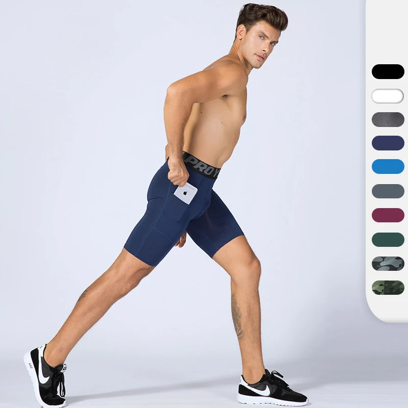 Men Running Shorts With Phone Pocket Quick Dry Workout Gym Shorts Compression Training Crossfit Fitness Tights Custom Logo