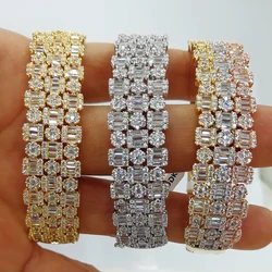 GODKI Sparkling Bling 3Row Baguette Bracelet Bangle For Women Wedding Party Zircon Crystal Engagement DUBAI Bridal Jewelry Gifts