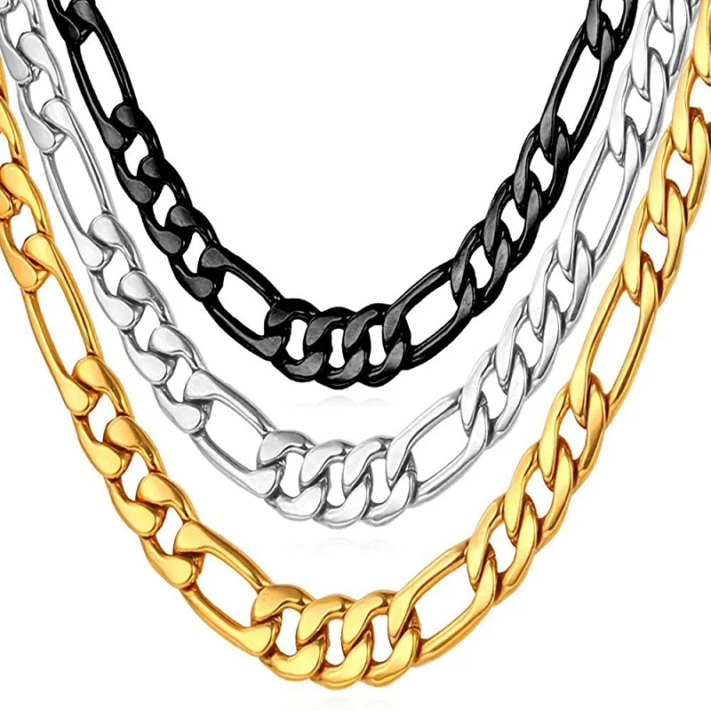 Stainless Steel Figaro Chain Cuban Link Necklace For Men Women Aestethic Colar Choker Collar Gold Color Jewelry DIY