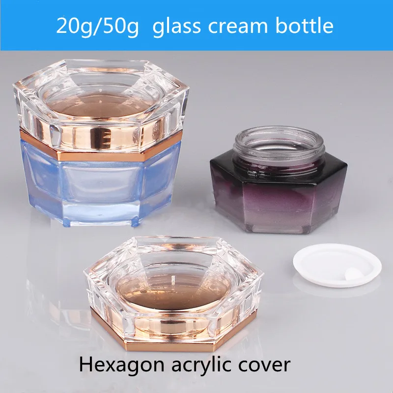 High-grade 20/50g Glass Cream Jar Cosmetic Container With Rose Gold  Hexagonal Cover Glass Bottle Cream Container Empty Jars