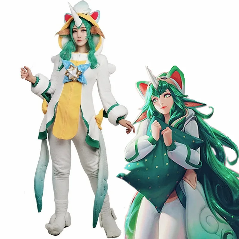 Hot Game Pajama Guardian Soraka Cosplay Costume Long Sleeves Outfit Fullset Jumpsuit Adult Woman Girl For Collectible Anime Show