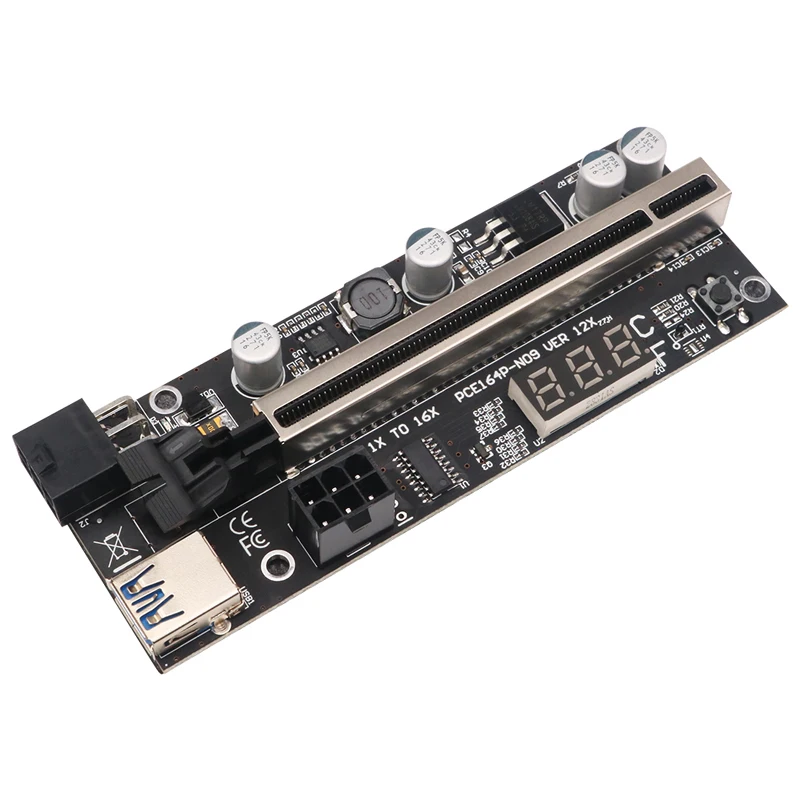 PCIE Riser 009S Plus Riser PCI E PCI Express X1 a X16 Dual 6pin per scheda grafica GPU Bitcoin Miner Mining con sensore di temperatura