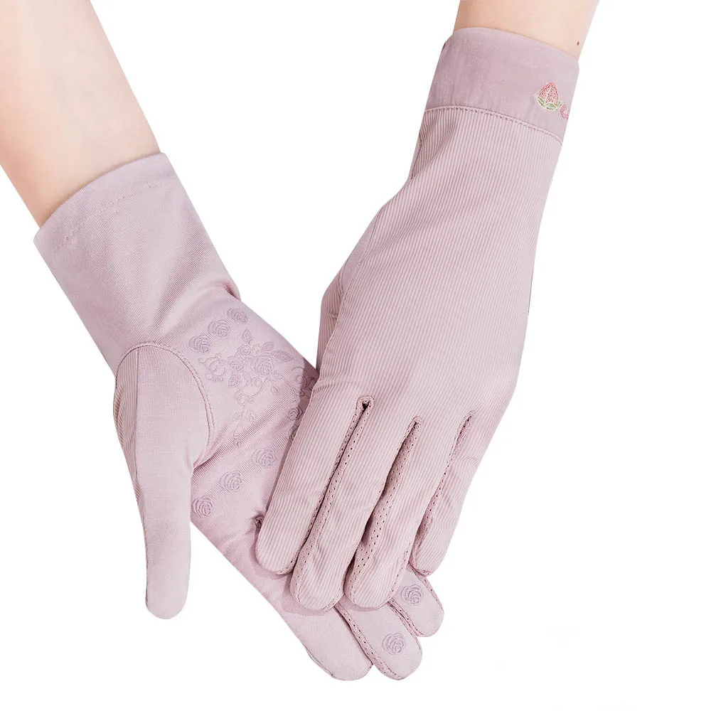 Guantes de algodón con encaje para mujer, malla transpirable, Anti-UV, antideslizante, elegante, para pantalla táctil, Verano