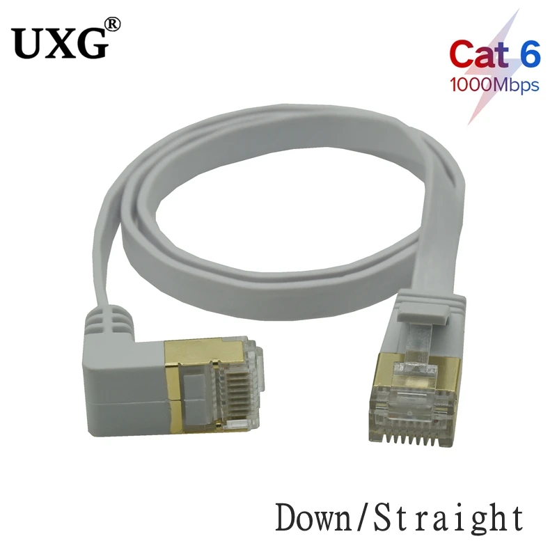 Kabel płaski Cat6 podwójny łokieć pochylony w dół i w górę 90 stopni RJ45 Cat6 8P8C STP UTP Cat6 Ethernet przewód sieciowy 1m 2m 5m