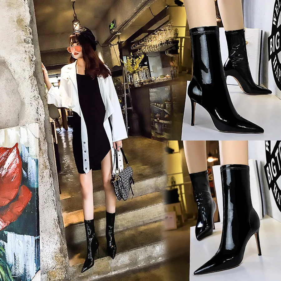 BIGTREE Pointed Toe Women Ankle Boots 2022 Winter Thin High Heel Slip-On Ladies Chelsea Boots Casual Dress Party Short Shoes