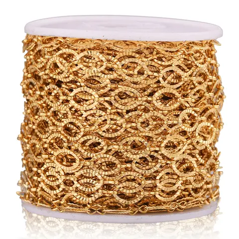 1 Meter 7mm Stainless Steel Gold Texture Horse Eye Link Chains for Women Necklace Bracelet Anklet Making Supplies Wholesale