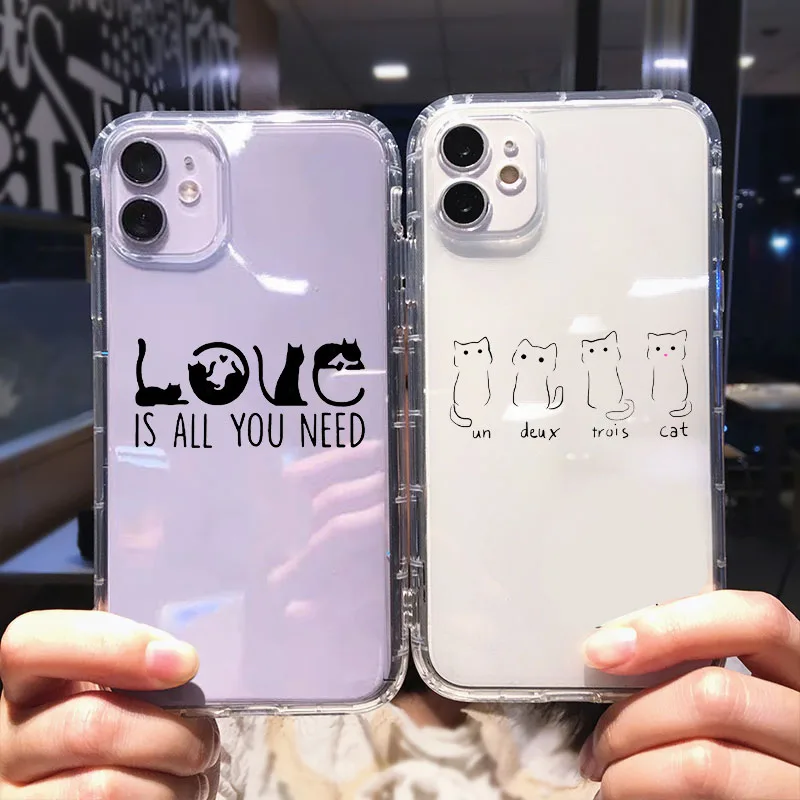 Cute Cartoon Cat Animal Pattern Phone Case For iPhone 13 11 Pro MAX 12 XR 7 X XS SE20 8 6Plus Transparent Silicone Cover Coque