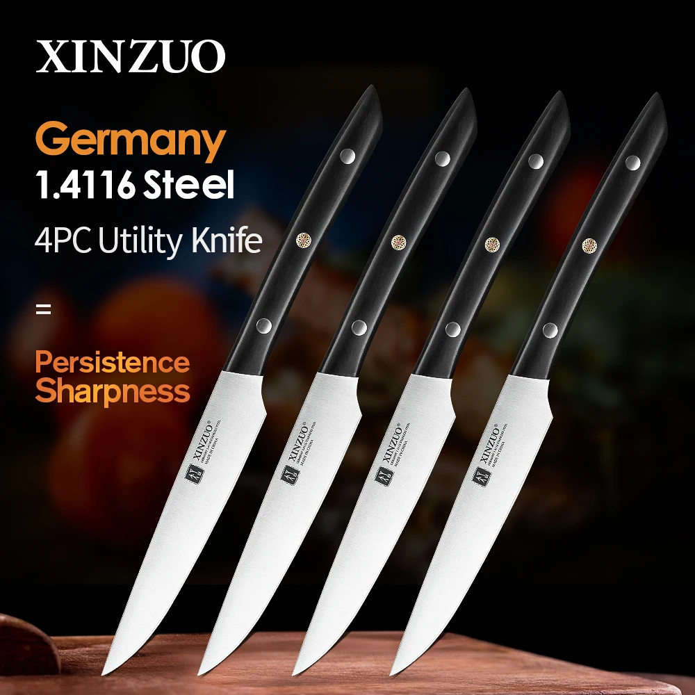 XINZUO 5 ''Utility Knife High Carbon German 1.4116 Stainless Steel Kitchen Knife Lasting Razor Sharp blade with Ebony Handle