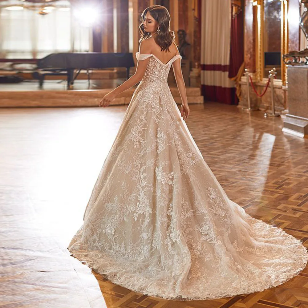 Áo Dây De Mariage Chữ A Áo Cưới Lấp Lánh Trouwjurk Lệch Vai Sang Trọng Hochzeitskleid Gợi Cảm Brautkleid Áo Dài Cô Dâu