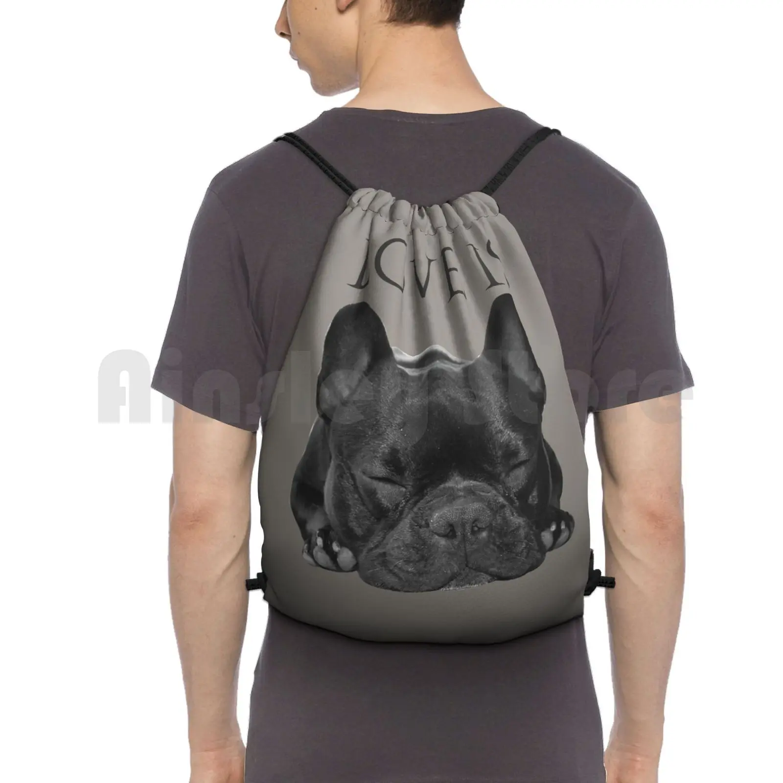 Love Is French Bulldog Backpack Drawstring Bag Riding Climbing Gym Bag French Bulldog Dog Bulldog Frenchie Puppy Cute Pet