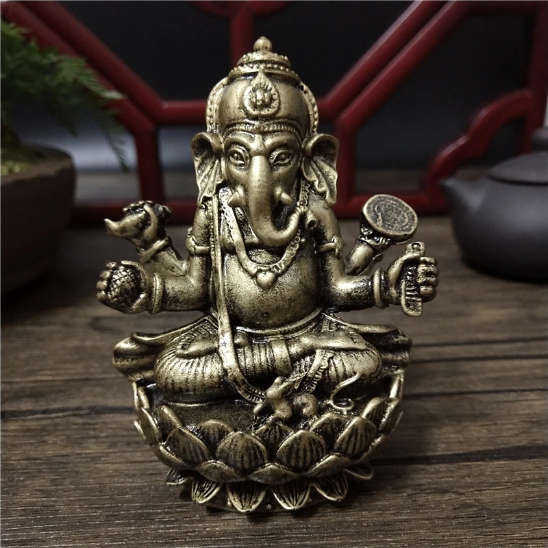 Bronzefarbene Lord Ganesha Buddha-Statue Ornamente Elefantengott-Skulptur aus Harz Figuren zur Heimdekoration Große Buddha-Statuen – Detail 4