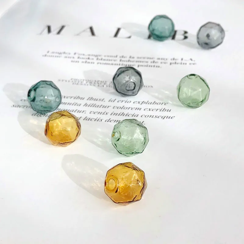 DIY Straight Hole Hollow Polygon Glass Ball Pendant Self-Made Fun Accessories Material Handmade Ear Stud Earrings Accessories