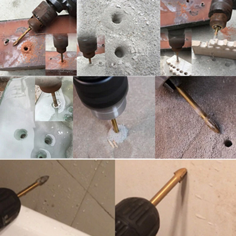 4/5/6/8/10/12mm Titanium Carbide Glass Drill Bit Cross Spear Point Head Drill Bit For Wall Ceramic Tile