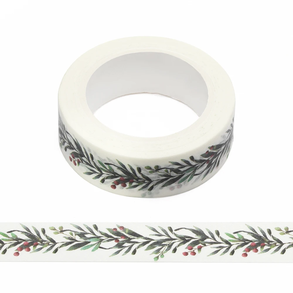 NEW 1PC 15mm x 10m Christmas Wreath Vector Flower Leave Floral Watercolor Tape Scrapbook Paper Masking Adhesive Washi Tape