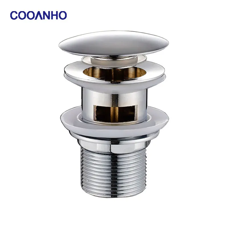 COOANHO Bathroom Sink Drain Pipe With Overflow, Sink Pop-Up Drain Plug, Polished Chrome Plated