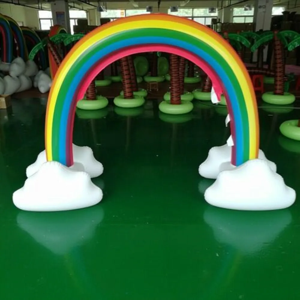 2022 New Outdoor Lawn Beach Sea Inflatable Rainbow Arch Water Spray Kids Sprinkler Play Toys Air Matress Summer Pool