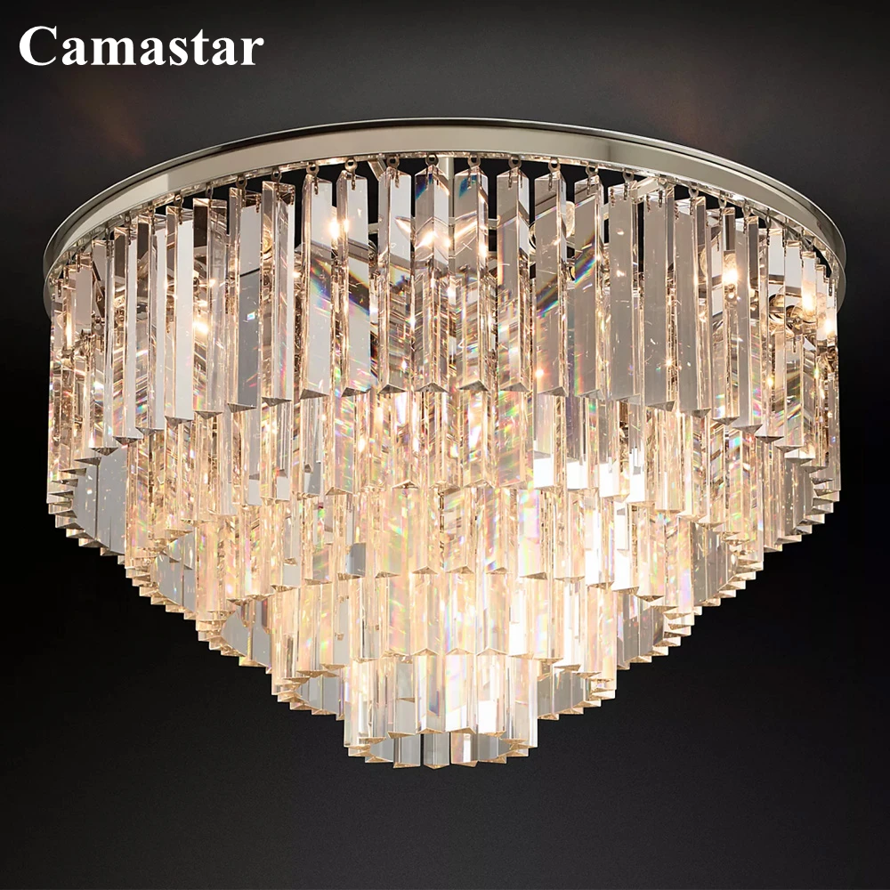 1920s Odeon Flushmount LED Prism Crystal Ceiling Chandelier Modern Round Cristal Ceiling Lamp Lustre for Living Room Bedroom