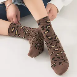 Chaussettes à imprimé léopard pour femmes, nouvelle mode, printemps automne, haute rue, populaire, sexy, animal sauvage, chaud