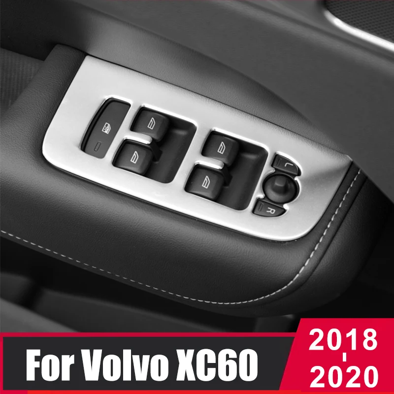 For Volvo XC60 2018 2019 2020 Stainless Steel Car Door Armrest Panel Window Switch Lift Buttons Covers Trim Interior Accessories