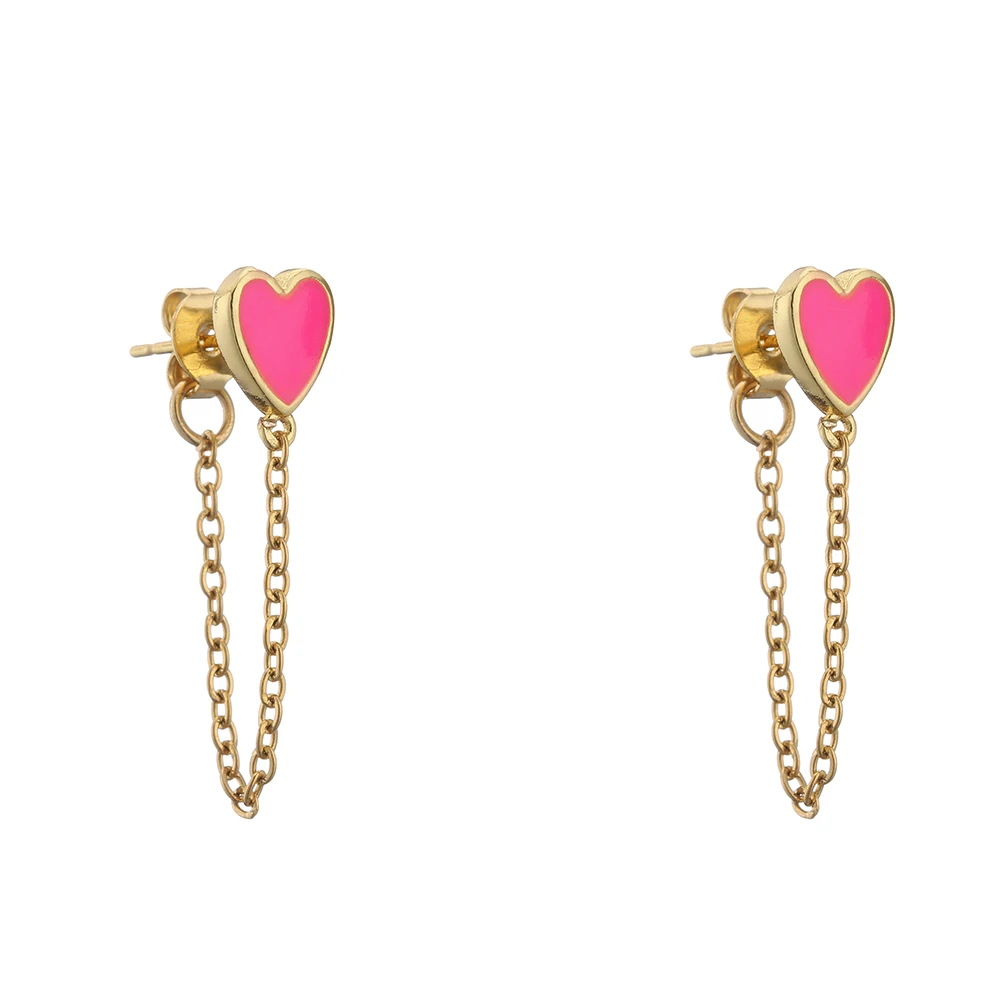 HECEHNG,1 pair,Colorfol Love Heart Link Chain Ear studs,For Women Fashion 2021 Jewelry ,Cooper Earrings, Wholesale