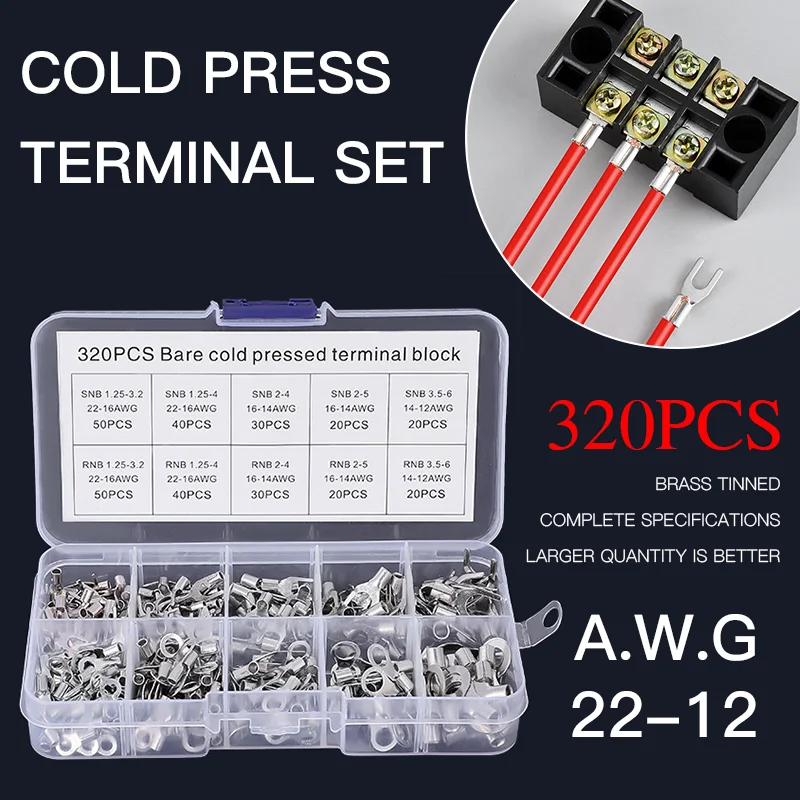 

320PCS Cold-pressed terminal Y-shaped U-shaped O-Shaped Round Fork Bare OT UT Copper Fast Crimping Terminals Crimp Terminator