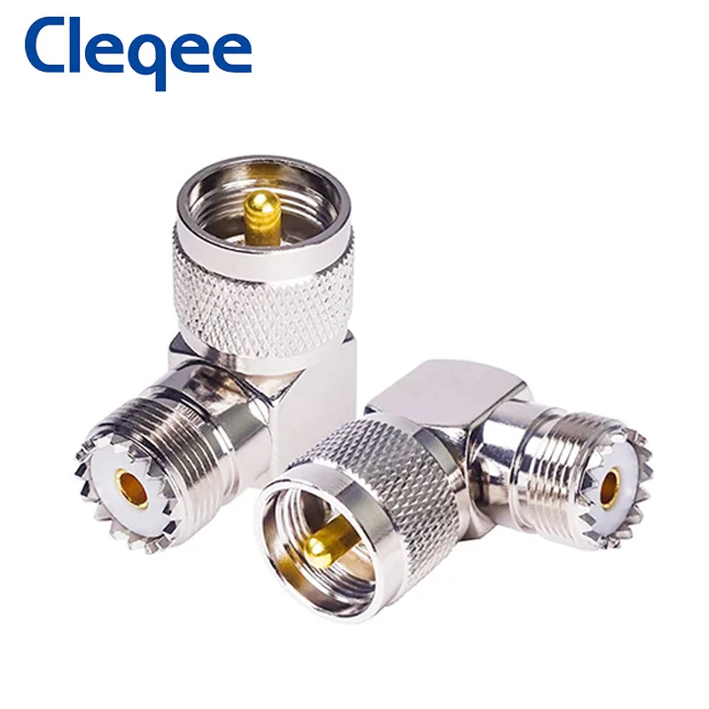 Cleqee-conector de cobre de ángulo recto UHF PL259, conector macho a conector hembra SO239, 1 Adaptador Coaxial RF