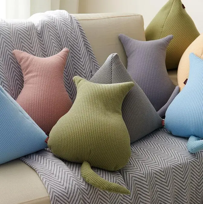 

Creative Super Soft Cushion Cover Solid Color Delicate Twist Knit Pillow Case Cute Cat Shape Pillow Sofa Bed Couch Decor