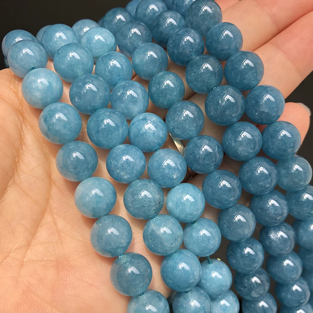 

Natural Stone Dark Blue Chalcedony Jades Beads Smooth Loose Spacer Beads For Jewelry Making 4/6/8/10mm 15" Diy Bracelet Necklace