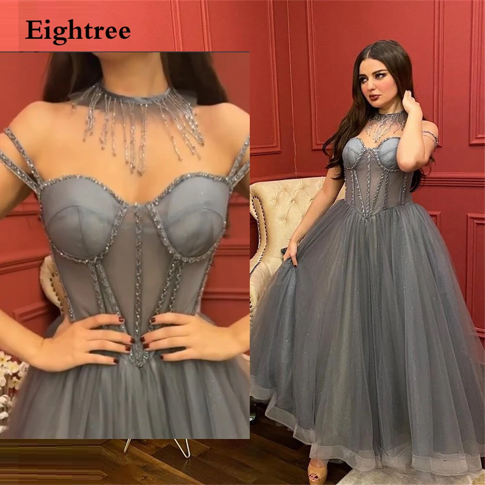 Eightree Dusty สีเขียวสั้น Line Prom Sweetheart เลื่อมลูกปัดชุดราตรีอย่างเป็นทางการสำเร็จการศึกษาชุด Vestidos De Festa