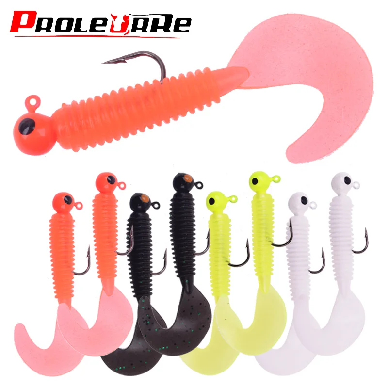 

7Pcs/Lot Jig Hooks Soft Lure Wobblers 55mm 3.2g Soft Fishing Baits Swimbait Tail Grub Artificial Silicone Bait Carp Bass Tackle