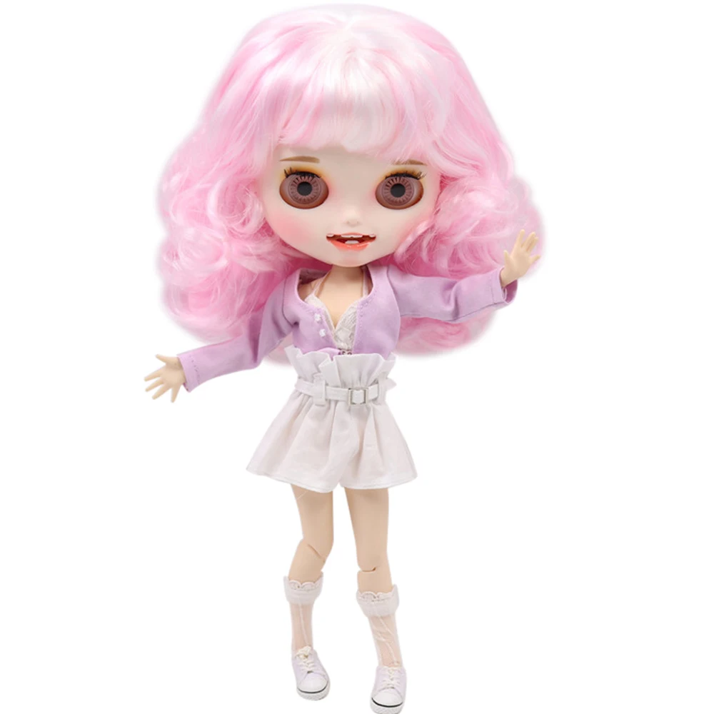 

ICY DBS Blyth Doll Pink mix White Hair Carved lips Open mouth Matte customized face Joint body 1/6 bjd DIY sd gift toy