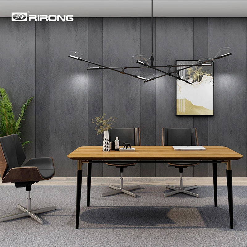 Office Recetion Furniture Study Table Rectangle Walnut Wooden Small Conference Meeting Table Gold Desk Set