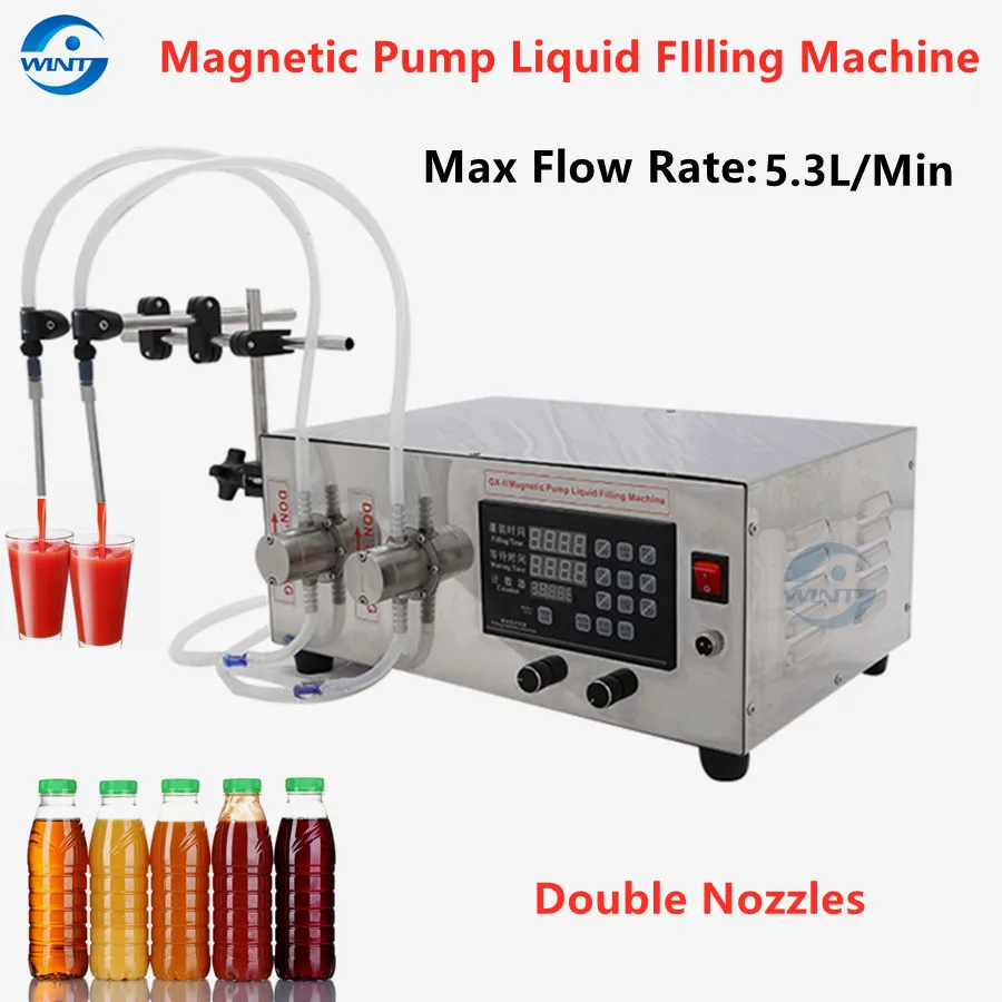 Semi-Automatic Double Nozzles Magnetic Pump Bottle Liquid FIlling Machine 2-5000ml  CNC LCD For Food Oil Water Juice Beverage