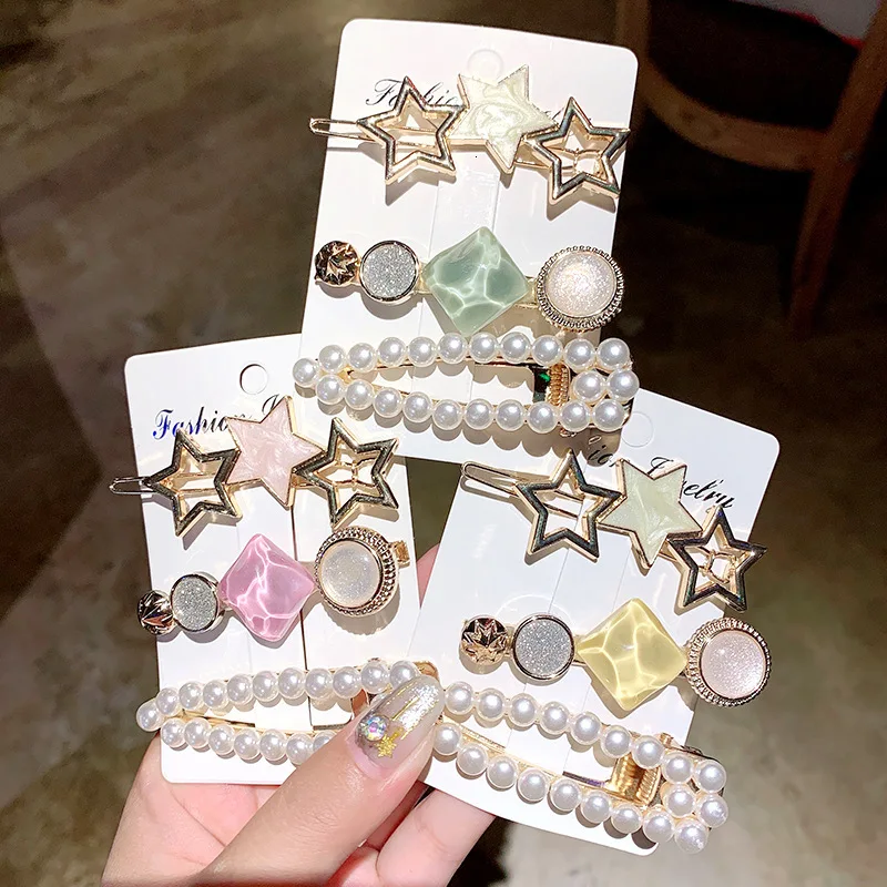 2020 Pearl Crystal Hair Clips Pins Sweet Star Hair Barrettes Set For Women Girls New Arylic Geometric Waterdrop Hair Accessories