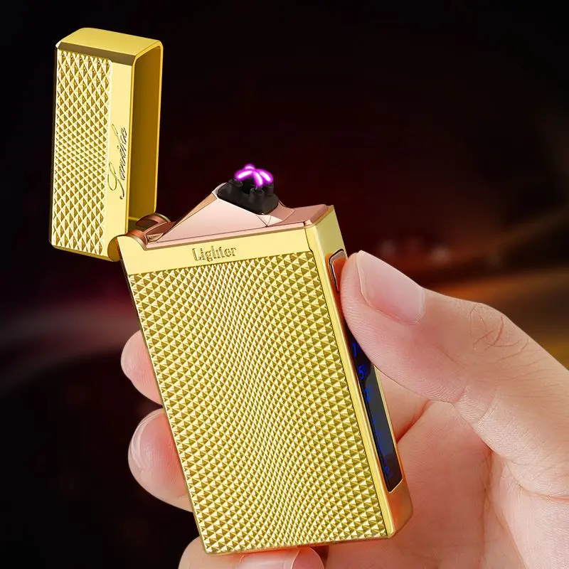 

2021 NEW Checkered Double Arc Lighter Mini USB Rechargeable Lighter Emergency Lighting Portable Windproof Cigarette Lighter Gift