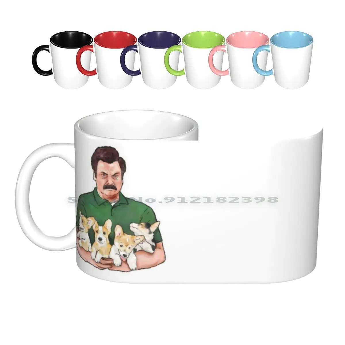 Ron Swanson Holding Corgi Puppies Ceramic Mugs Coffee Cups Milk Tea Mug Ron Swanson Corgi Corgi Puppies Corgi Puppies Ron