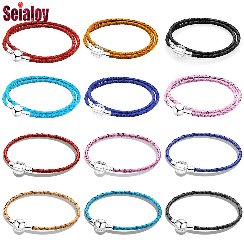 Seialoy Woven Genuine Leather Bracelets Bangle Fit Original Couple Women Men Bangle Boy Girls Friendship Bracelet Kids Jewelry