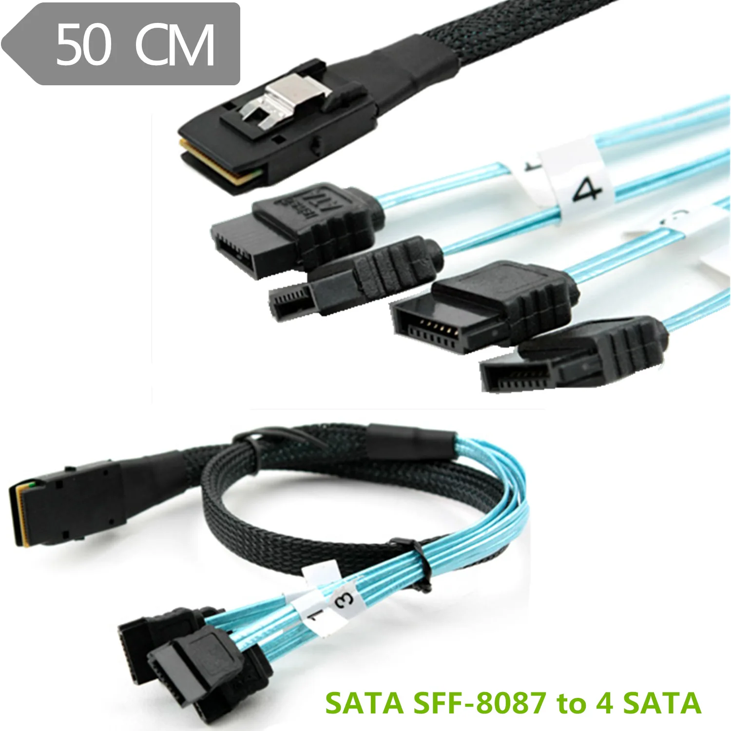 Internal Mini SAS (SFF-8087) to 4x SATA 7-Pin F Forward Breakout Cable 50CM SFF-8087 to 4 SATA