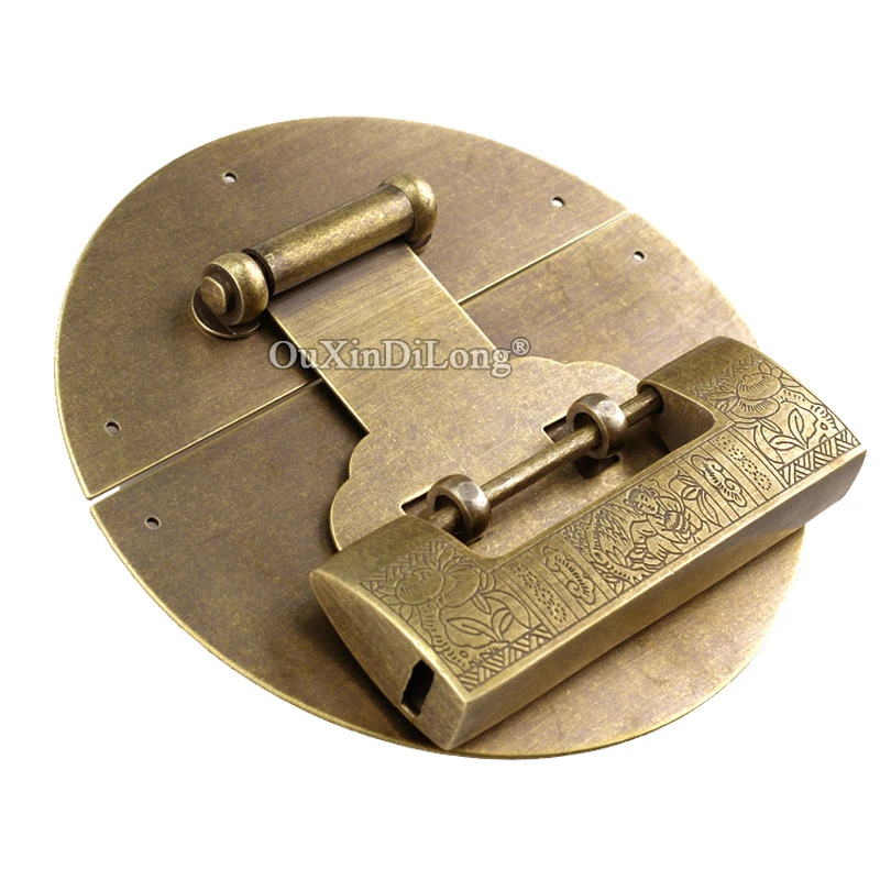 

European Antique 2PCS Pure Brass Lock Hasps Buckle Jewelry Gift Box Chest Suitcase Cases Lock Catch Latches Clasp+Padlock