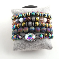 RH Fashion Jewelry Beautiful Beaded Bracelet Set Natural Stone Cubic Zircon Ball Crystal Pave Wristband bangles