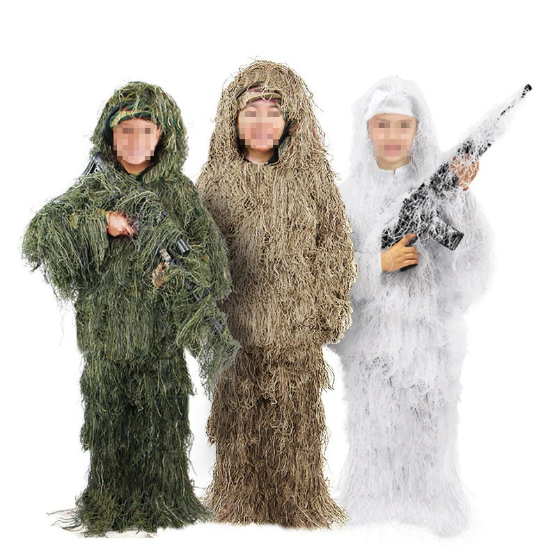 Kids Ghillie Suit, Hunting Clothes, Camouflage Military Set, Camo Poncho, Tactical Uniform, Sniper, Invisibility Cloak, PUBG