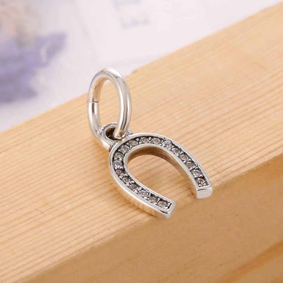 Authentic S925 Silver Symbol Of Luck Crystal Horseshoe Pendant Charm for Women Bracelet Bangle For Women DIY Jewelry