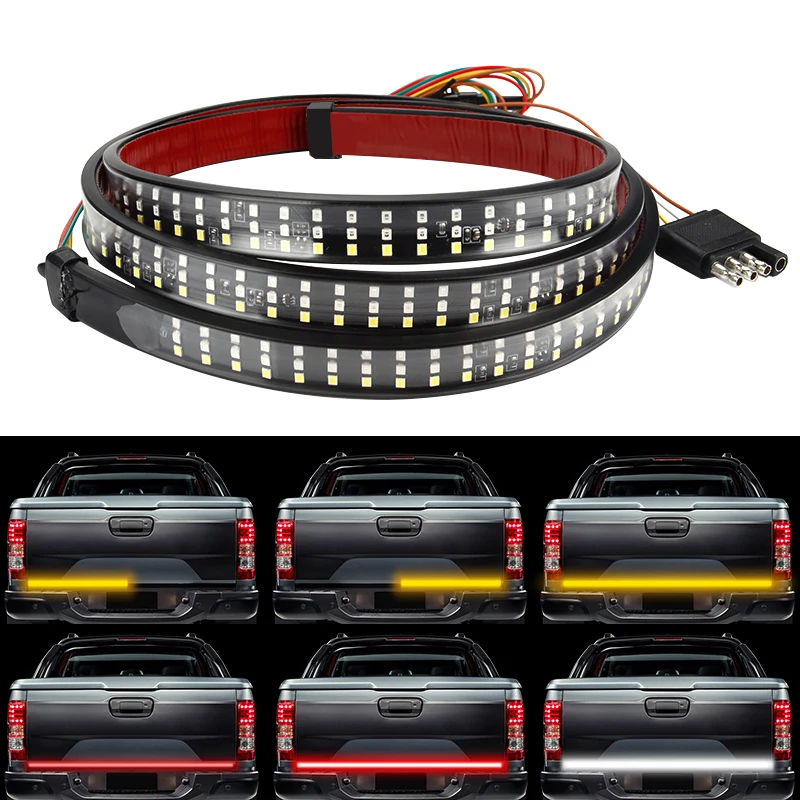 OKEEN 12V 49inch/60inch Car Brake Turn Light Warning Signal Flexible LED Strip Rear Tail Running Reverse Double Flash Lights Red