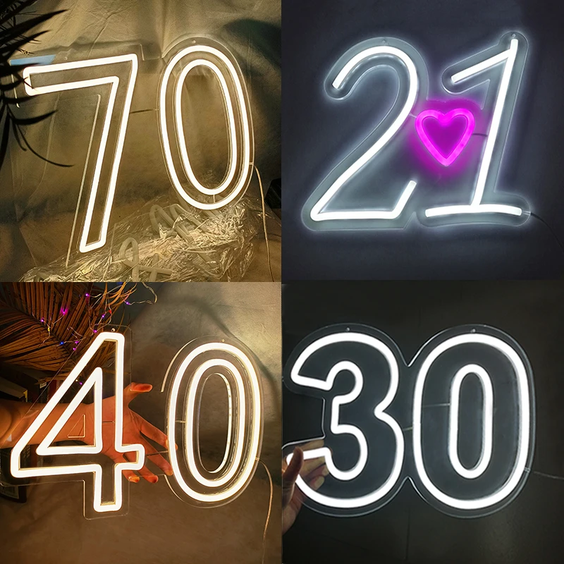 LED neon numbers light sign 15,19,21,40,50,70 birthday party signs acrylic digital background decoration customeable