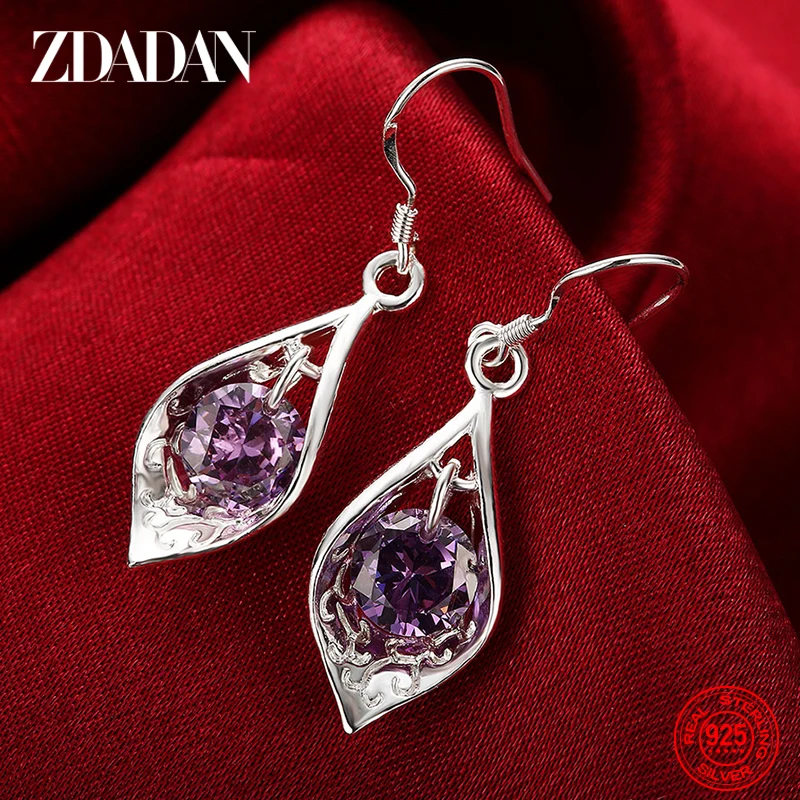 

ZDADAN 925 Silver Amethyst Drop Earrings For Women Fashion Jewelry