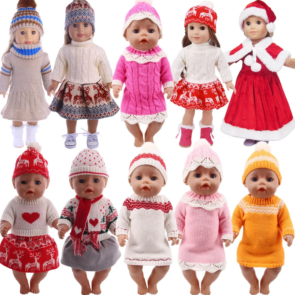 Handmade Woolen Skirt + Hat Winter Warm Suit Doll Clothes Baby Reborn For 43 Cm Doll 18 inch Girl's American,Our Generation Gift