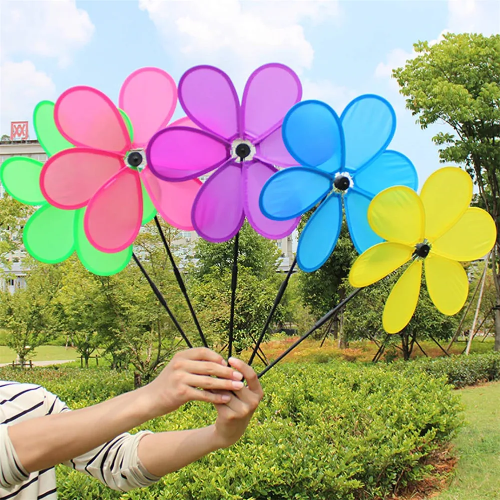 หกใบ Windmill 6สี Wind Spinners Suower สนามหญ้า Pinwheels Windmill Party Pinwheel Spinner สำหรับ Garden Decor