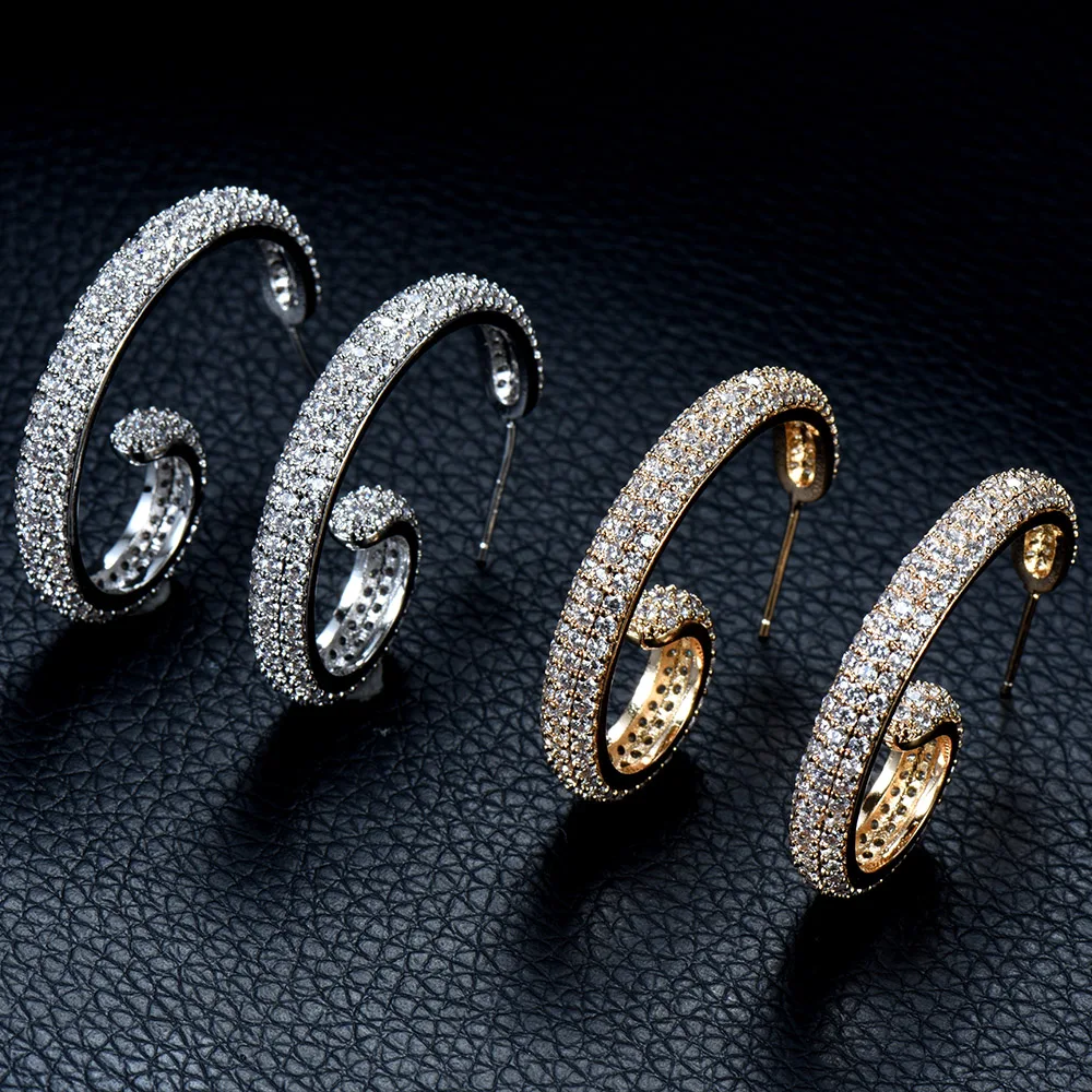

HIBRIDE Full Micro Pave Zirconia Stone Gorgeous White/Gold Color CZ Crystal Women Hoop Earrings pendientes mujer moda 2020 E-863