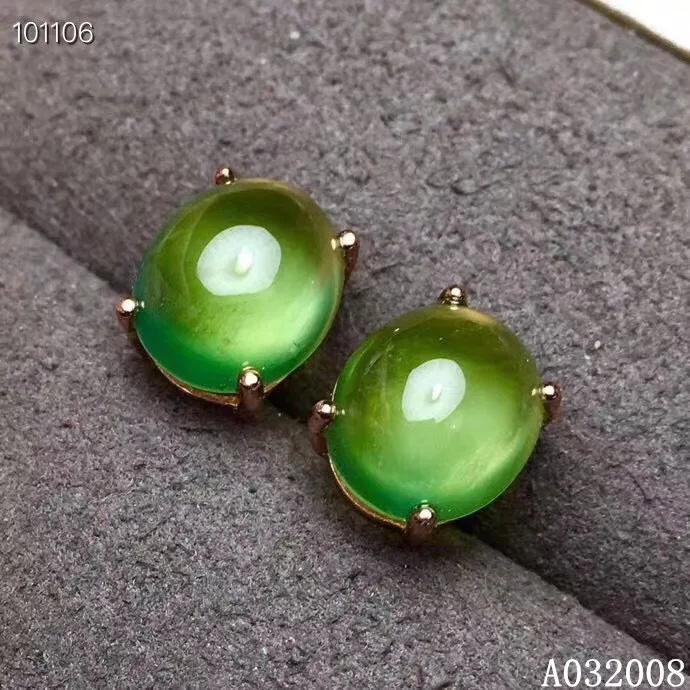 

KJJEAXCMY fine jewelry 925 sterling silver inlaid natural Prehnite ear studs luxury ladies earrings support testing