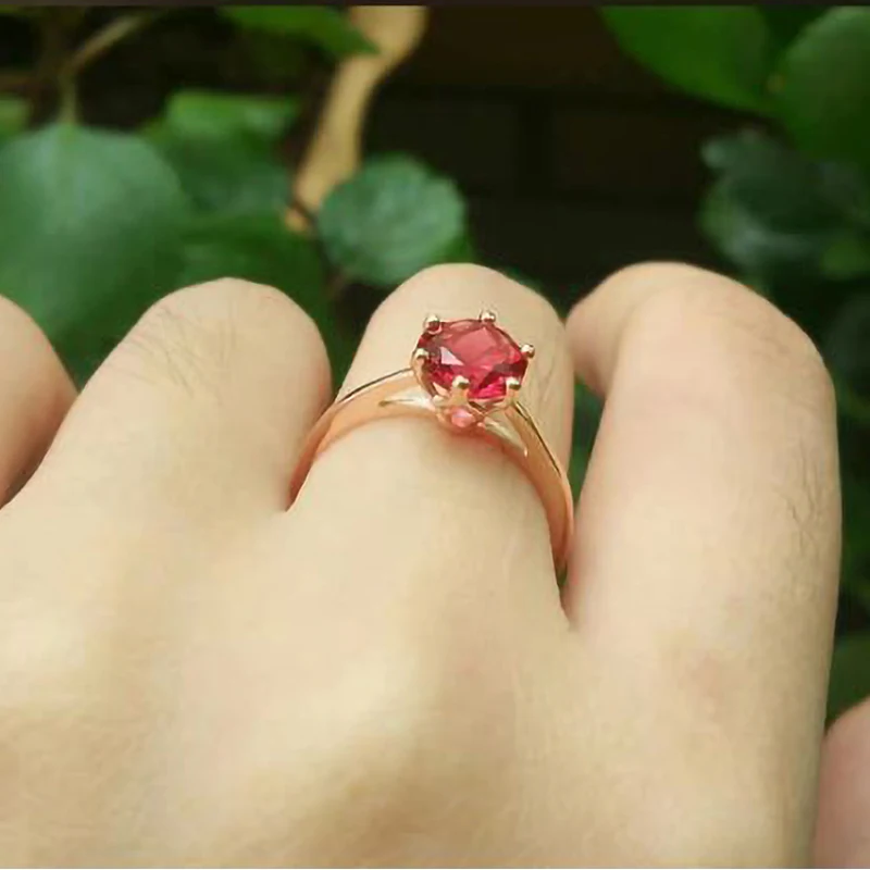 DODO Classic 6 Claws Vintage Rose Gold Color Rings For Women Red Stone Bridal Wedding Fashion Jewelry Accesorios Mujer DD538